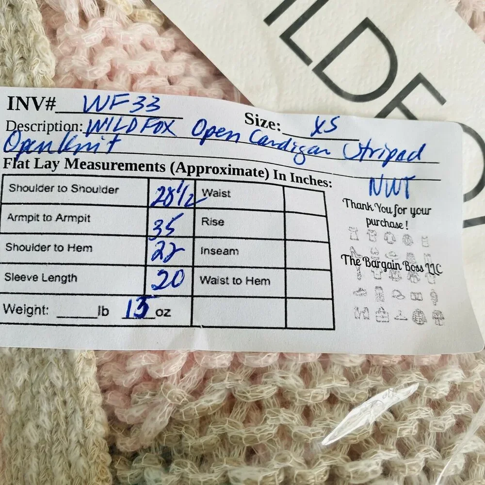WILDFOX Sweater Cardigan Women XS Pink Distressed Striped Open Knit oversized